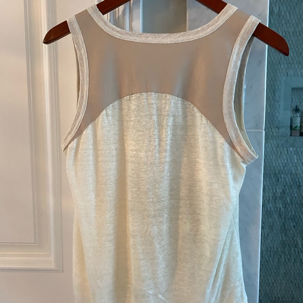 AIKO White silk and leather blend top